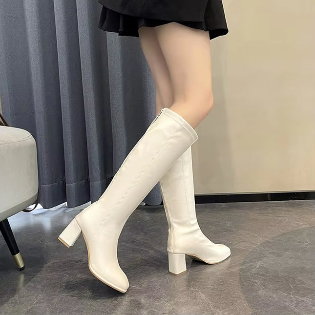 Women'S Boots plus Sizes 41 42 43 Suede Platform Knee High Boots Slim Winter plus Velvet Stretch Boots round Toe Shoe Woman Buty