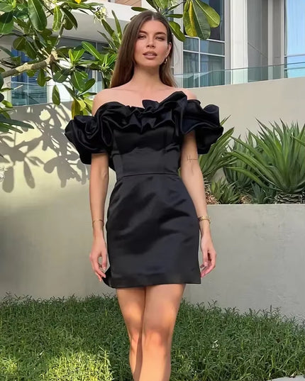 Clearance Sale ! Summer White Ruffle Party Dresses Elegant off the Shoulder Wedding Guest Dress Elastic Satin Women'S Clothing