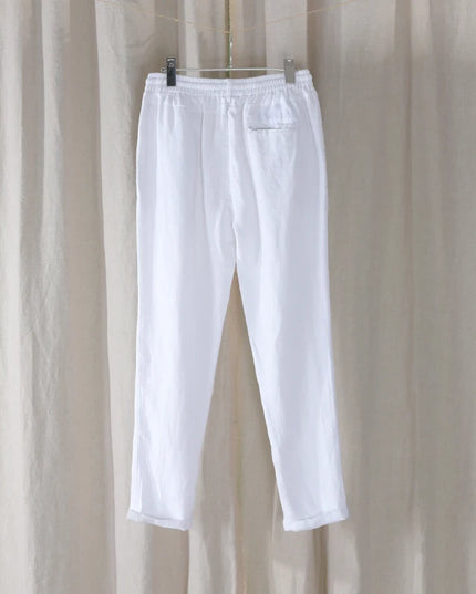 New Design Casual 100% Linen Long Pants Men Solid Fashion Brand Trousers for Men Elastic Waist Pantalones Pantaloni Un Pantalon