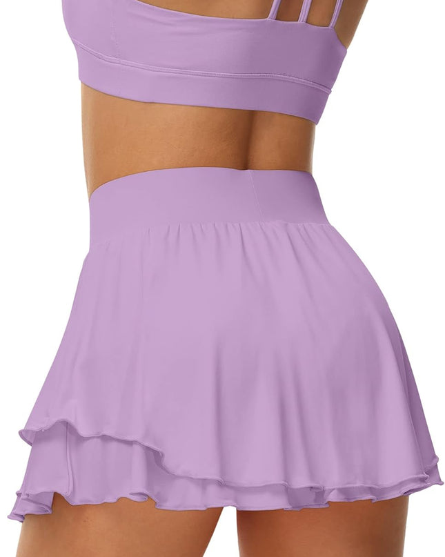 Women'S Athletic Tennis Skirts with Pockets 13In Ruffle Golf Running Workout Ice Silk Flowy Skorts with Sports Shorts