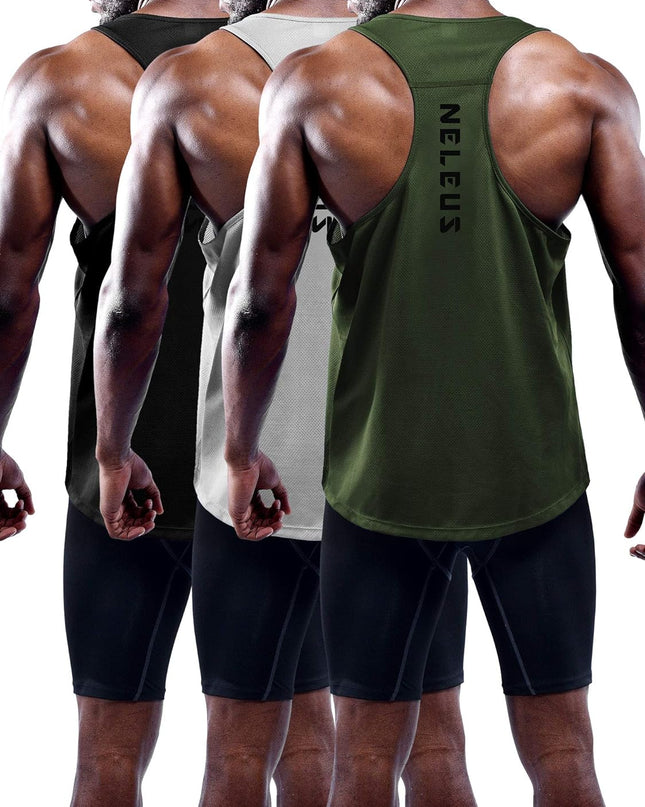 Men'S 3 Pack Workout Running Tank Top Sleeveless Gym Athletic Shirts,5080,Black/Grey/Olive Green,M