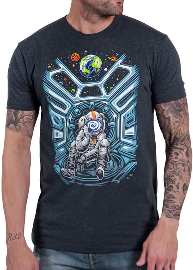 Solitude Mens Graphic Tee - Cool Novelty Design Crewneck T Shirts for Guys (Navy, Small)