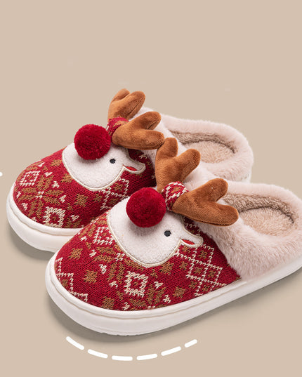 Cute Christmas Elk Plush Slippers Winter Ins Fashion Non-Slip Floor Bedroom Home Slippers for Women Fuzzy House Shoes
