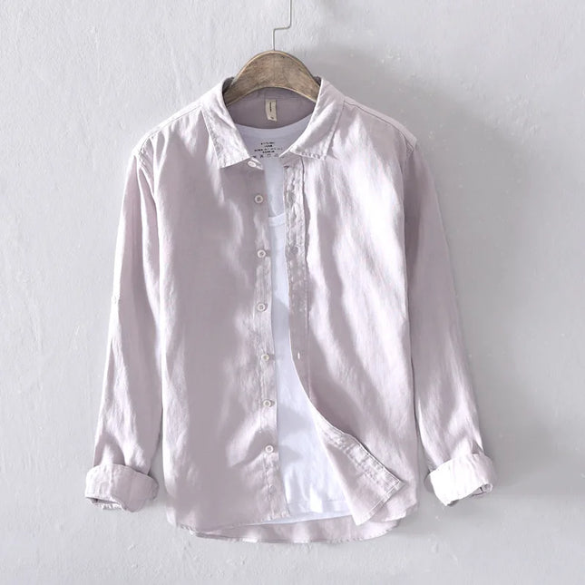 New Designer Italy Style 100% Linen Long-Sleeved Shirt Men Brand Casual 5 Colors Solid White Shirts for Men Top Camisa Chemise