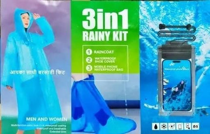 Unisex 3 in 1 Rain Coat (1 Rain Coat, 1 Mobile Cover & 1 Rain Shoe)