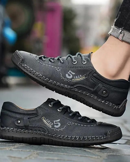 Men's Casual Leather Black Shoes Lightweight
