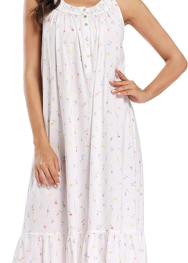 100% Cotton Nightgowns for Women Soft Ladies Gowns Sleepwear Long Sleeveless Nightgown