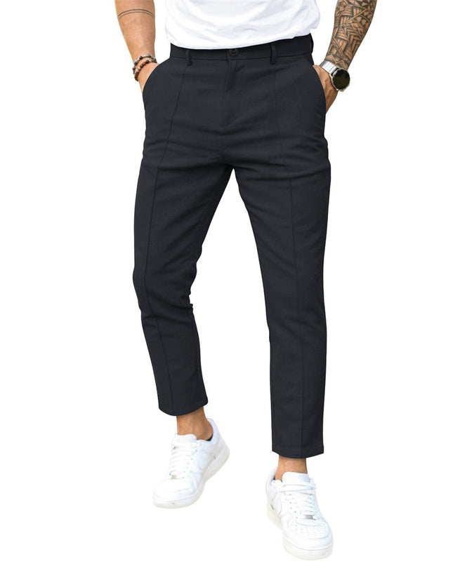 Men'S Double Fold Line Solid Color Casual Suit Pants