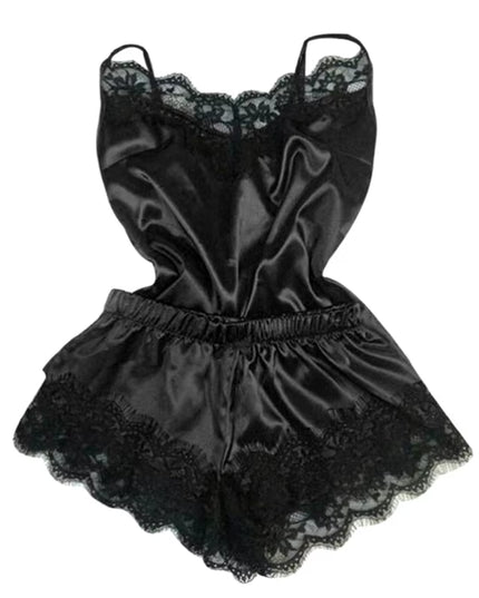 1 Set of Sexy Women'S Pajamas Sleeveless Camisole Pyjamas Lace-Trimmed Satin Camisole Pyjama Set