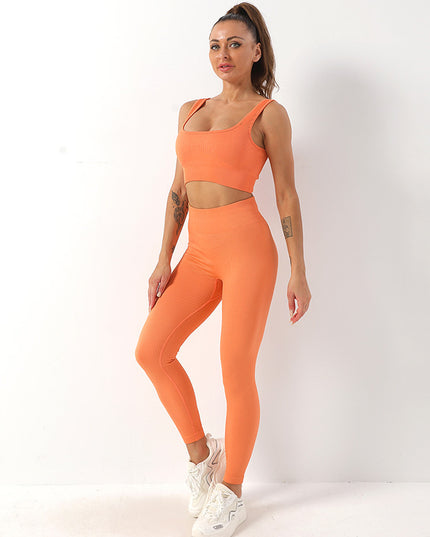 2Pcs Thread Yoga Suit Seamless Bra and Butt Lifting High Waist Leggings Set for Women Sports Fitness Yoga Pants Sportswear Outfits Clothing