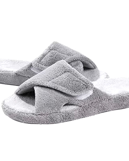 Fuzzy House Slippers for Women New Terry Cloth Arch Support Cotton Slippers Four Seasons Open Toe Indoor Flat Slippers