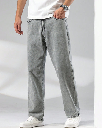 Manfinity Hypemode Men\ Solid Straight Leg Jeans, Grey Baggy Jeans Men, Loose Jeans Pants for Men, Men'S Grey Jeans, Baggy Jeans