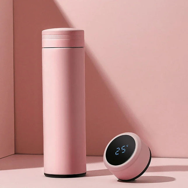 500ml Stainless Steel Vacuum Thermal Water Bottle with Digital Temperature Display - Leakproof Frosted Thermos for Coffee and Milk