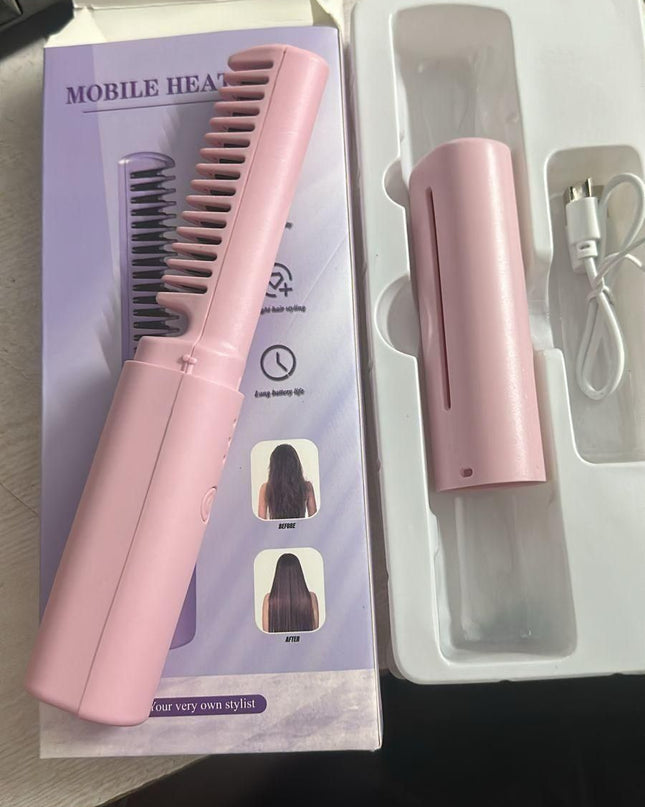 Meneflix Portable Mini Hair Straightener Cordless Rechargeable Mini Adjustable Hair Straightener Hot Comb
