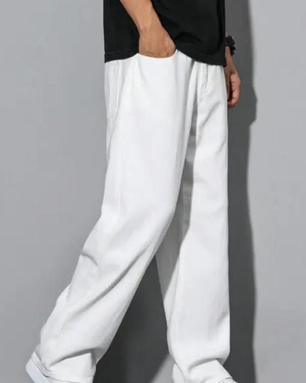 Men's Loose Fit Mid Rise White Jeans