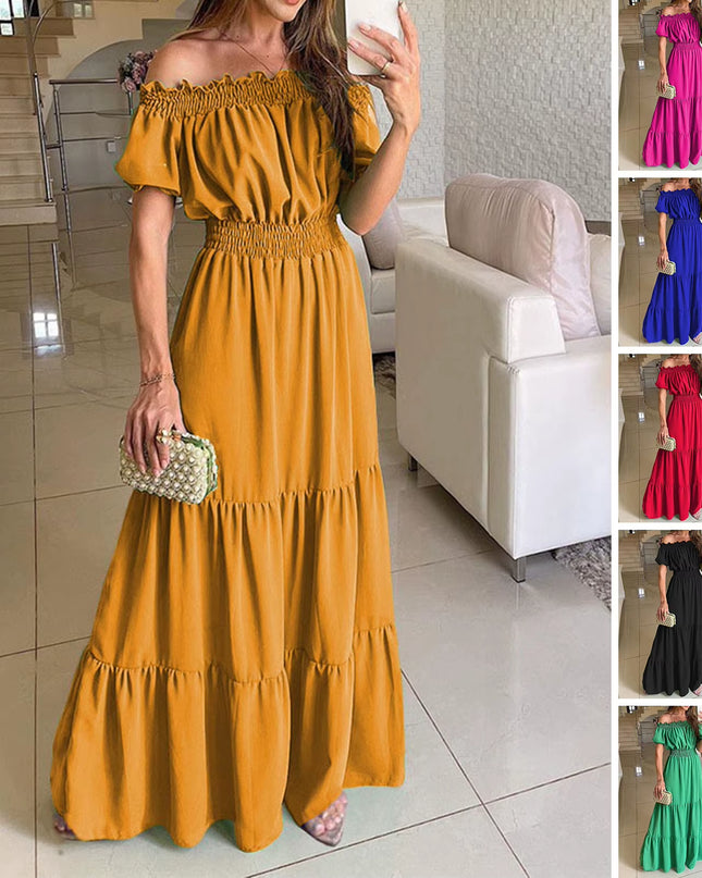 Boho Dresses for Women 2024 Summer Sexy off Shoulder Solid Color Flare Sleeve Tunic Dress Women Casual Mini Sundress Vestido