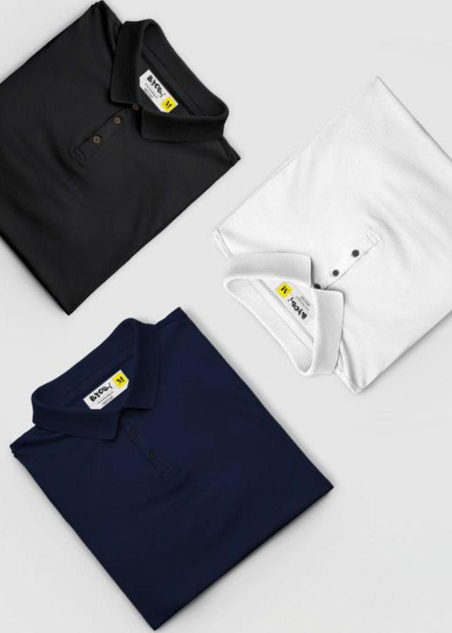 Poly Cotton Solid Half Sleeves Mens Polo T-shirt (Pack of 3)