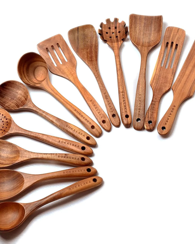 Wooden Spoons for Cooking,12 Pack Wooden Utensils for Cooking Wooden Kitchen Utensils Set Wooden Cooking Utensils Natural Teak Wooden Spatulas for Cooking (12Pcs)