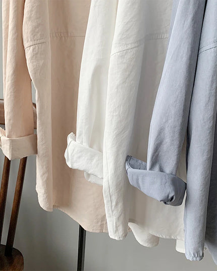 Minimalist Loose White Shirts for Women Turn-Down Collar Solid Female Shirts Tops 2020 Spring Summer Blouses