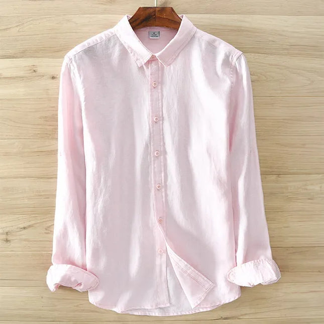 New Designer Italy Style 100% Linen Long-Sleeved Shirt Men Brand Casual 5 Colors Solid White Shirts for Men Top Camisa Chemise