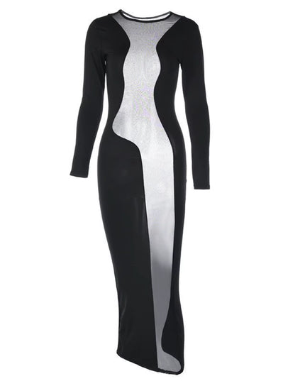 Women'S Sexy Split Exotic Dress Mesh See through Dress Party Nightclub Sexy Long Sleeve Long Dress Hot Babydoll Ladies Vestidos