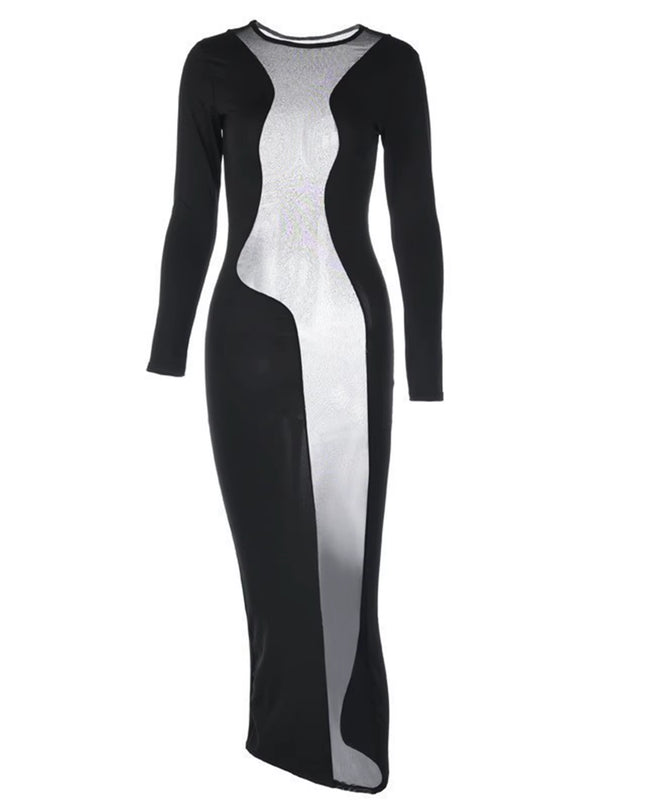 Women'S Sexy Split Exotic Dress Mesh See through Dress Party Nightclub Sexy Long Sleeve Long Dress Hot Babydoll Ladies Vestidos