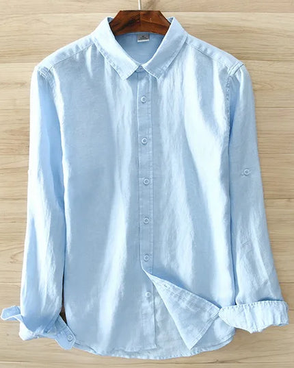 New Designer Italy Style 100% Linen Long-Sleeved Shirt Men Brand Casual 5 Colors Solid White Shirts for Men Top Camisa Chemise