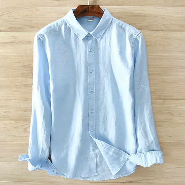 New Designer Italy Style 100% Linen Long-Sleeved Shirt Men Brand Casual 5 Colors Solid White Shirts for Men Top Camisa Chemise