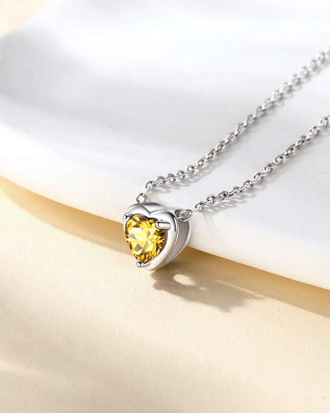 Silver Necklace 925 Sterling Silver Birthstone Love Heart Necklace Gifts for Women
