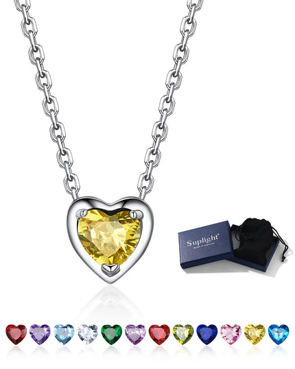 Silver Necklace 925 Sterling Silver Birthstone Love Heart Necklace Gifts for Women