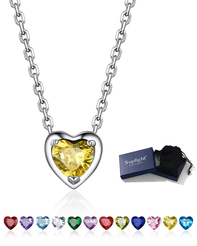 Silver Necklace 925 Sterling Silver Birthstone Love Heart Necklace Gifts for Women