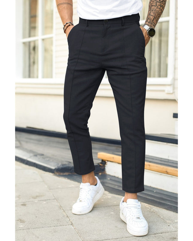 Men'S Double Fold Line Solid Color Casual Suit Pants