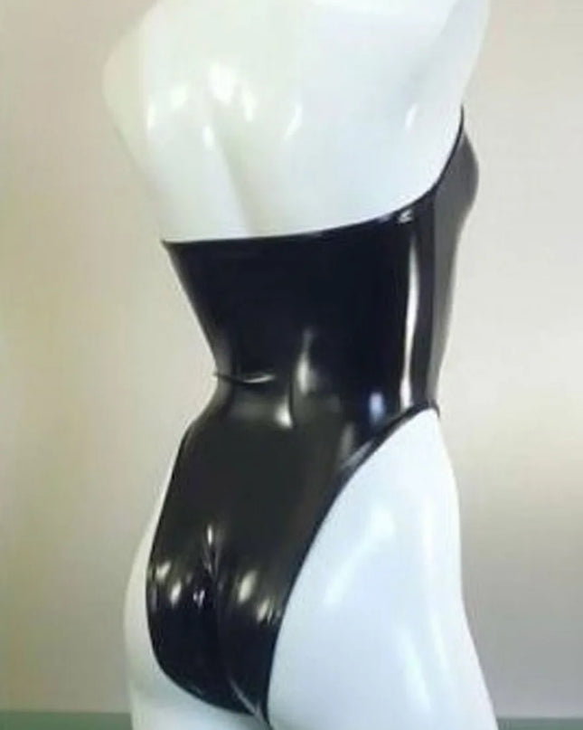 Sexy High Cut Swimsuit High Neck Halter Bodysuit Black One Piece Swimwear Body Suit Latex Catsuit Sexy Night Club Dance Wear
