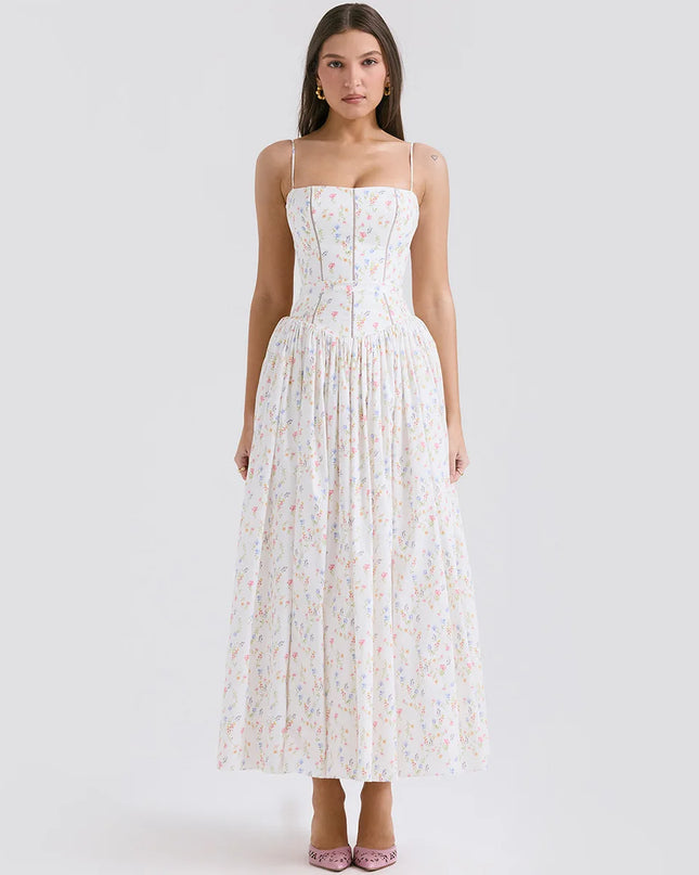 Summer Elegant Party Dresses 2024 New Arrivals Floral Print Spaghetti Strap Long Dresses One-Piece Graduation Dress