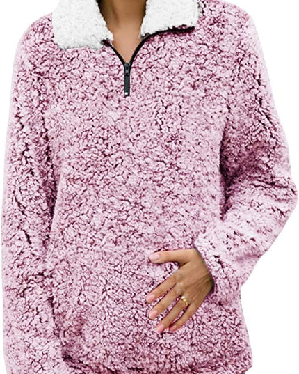 Women'S Long Sleeve 1/4 Zipper Pullover Sherpa Fleece Winter Oversized Outwear Sweatshirt Coat