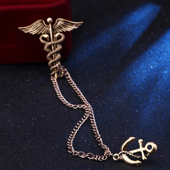 New Retro Snake Animal Brooch Angel Wings Tassel Chain Lapel Pins Suit Collar Pin Badge Shirt Brooches for Men Accessories