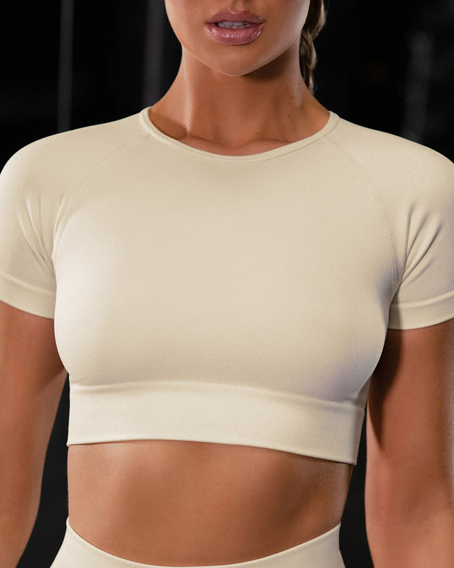 Seamless Yoga Sport Set Fitness Women Running Leggings Short Sleeve Tops