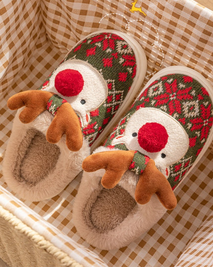 Cute Christmas Elk Plush Slippers Winter Ins Fashion Non-Slip Floor Bedroom Home Slippers for Women Fuzzy House Shoes
