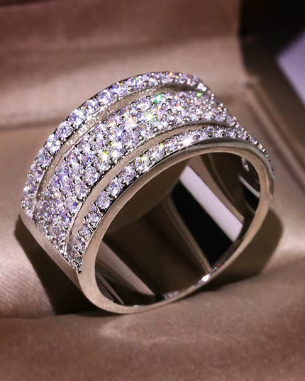 3 Layer CZ Brand Fashion Sterling Silver Color Jewelry Cubic Zircon Crystal Engagement Wedding Rings for Women Anillo Bijoux