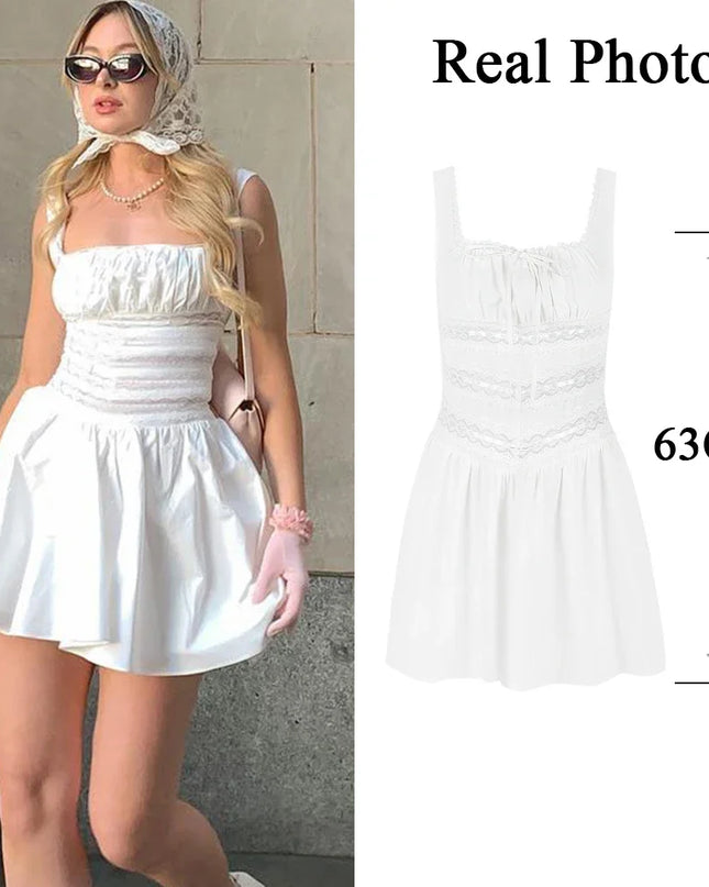 Elegant Casual Women'S Dresses 2022 Cotton White Dress Sexy Birthday Dress V Neck a Line Holiday Lace Party Dresses Vintage