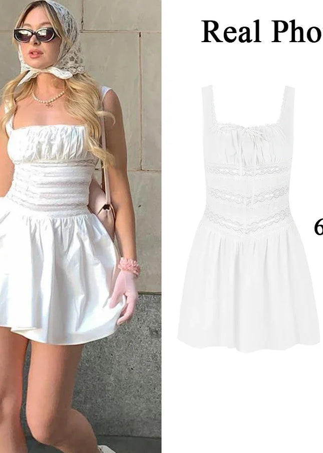 Elegant Casual Women'S Dresses 2022 Cotton White Dress Sexy Birthday Dress V Neck a Line Holiday Lace Party Dresses Vintage