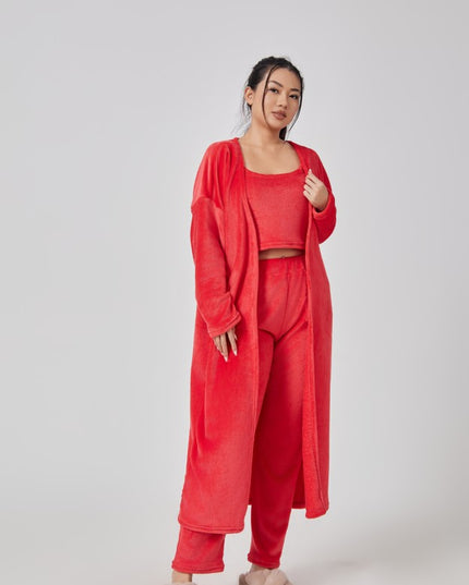 Cozy Pajama Set, 3 Piece Lounge Set, Cute Loungewear, Warm Suit Sets, Matching Set, Lounge Set, 3 Piece Pant Sets, Women Winter Dress
