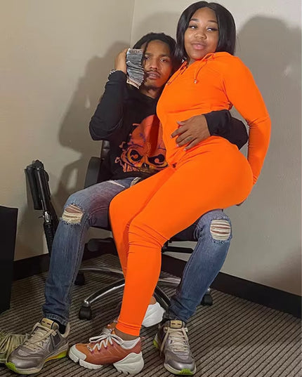 Autumn Two Piece Set Women Long Sleeve Hooded Zipper Pocket Sporty Jackets+Leggings Matching Sets Workout Stretchy Outfits