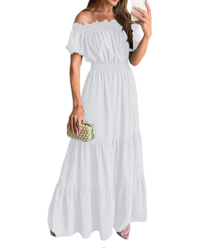 Boho Dresses for Women 2024 Summer Sexy off Shoulder Solid Color Flare Sleeve Tunic Dress Women Casual Mini Sundress Vestido