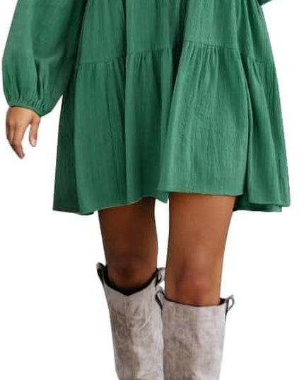 Cute Shift Tunic Dress for Women Ruffle Swing Babydoll Mini Long Sleevee Dress with Pockets