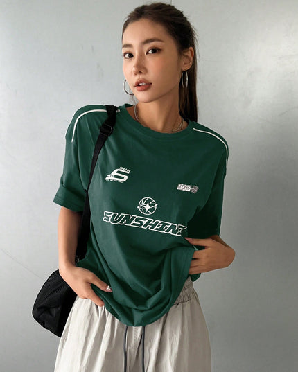 DAZY Summer Casual Loose Short Sleeve T-Shirt with Letter Print Oversized T-Shirt,Graphic Tees