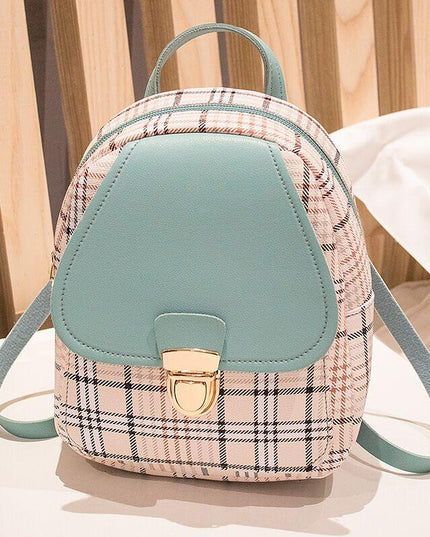 Ladies Check Lock Small Backpack One Shoulder Diagonal Handbag Coin Purse