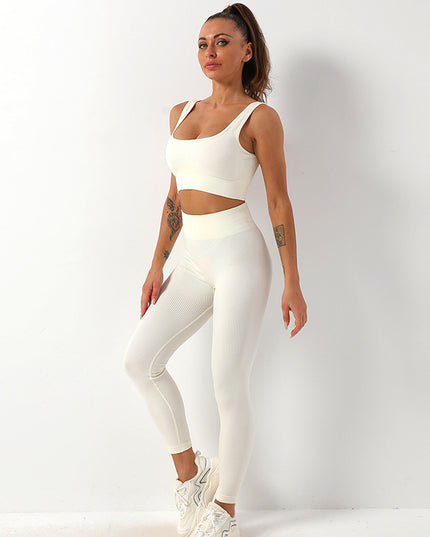 2Pcs Thread Yoga Suit Seamless Bra and Butt Lifting High Waist Leggings Set for Women Sports Fitness Yoga Pants Sportswear Outfits Clothing