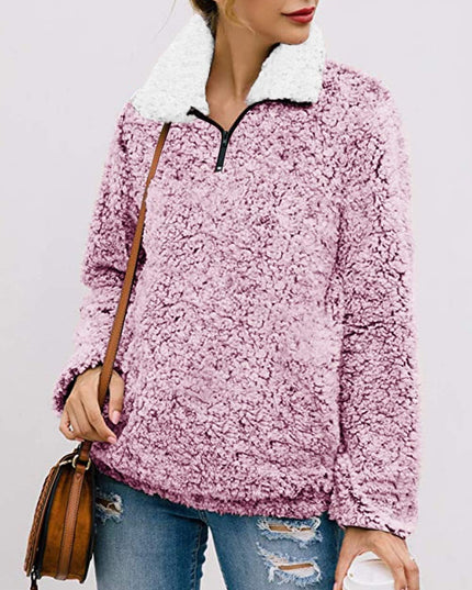 Women'S Long Sleeve 1/4 Zipper Pullover Sherpa Fleece Winter Oversized Outwear Sweatshirt Coat