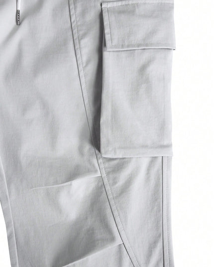 Manfinity Hypemode Men'S Loose Fit Flap Pockets Drawstring Waist Cargo Pants, Going Out Plain Long Tapered Pants, for Husband, Boyfriend Gifts, Grey Cargo Pants, Manfinity Men Cargo Pants, Men'S Cargo Sweat Pants, Men Street Wear Pants, Cargo Joggers Men, Back to School